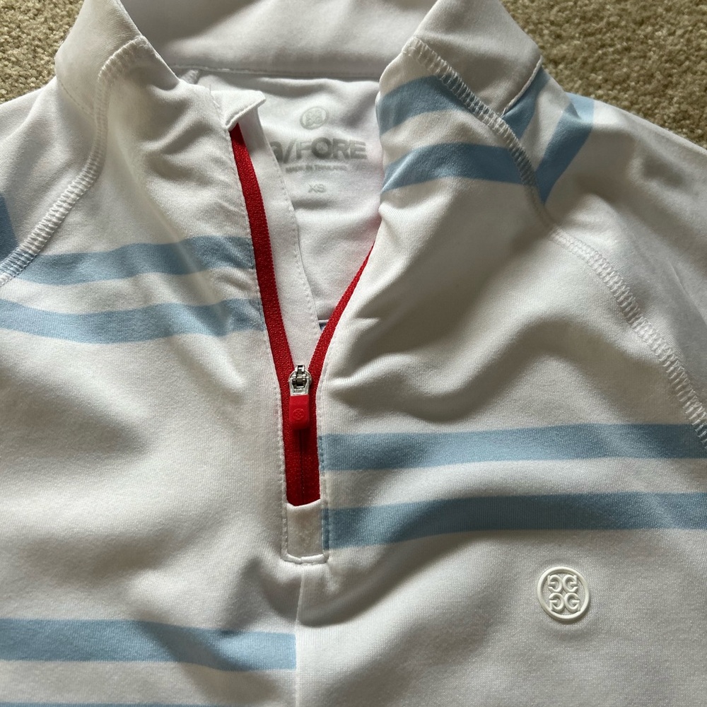 G/FORE White Top with Blue Stripes and Red Accent Pullover - Picture 5 of 7